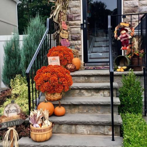 Artificial Fall Mums Flowers Bundle - Burnt Orange Autumn Floral Arrangements for Home & Garden
