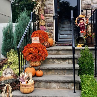 Artificial Fall Mums Flowers Bundle - Burnt Orange Autumn Floral Arrangements for Home & Garden