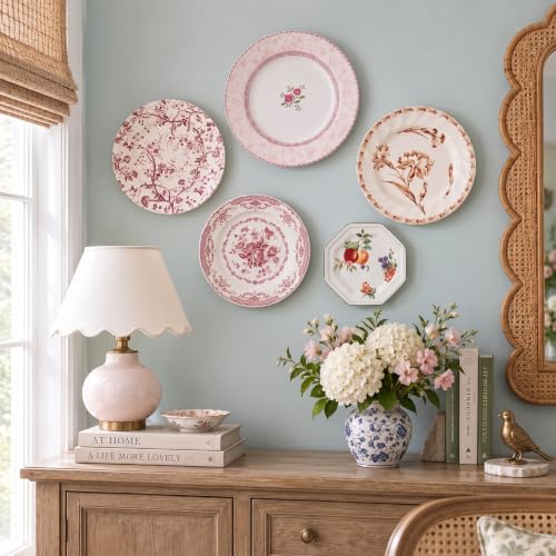 Yiyiring 5-Piece Vintage Ceramic Wall Sculpture Plate Set - Floral Red & White