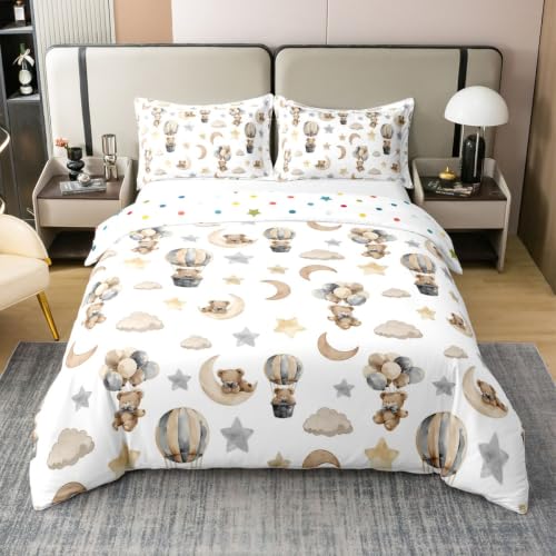 Feelyou Bear Duvet Cover Set Full Size 3PCS for Boys Girls Brown Yellow White