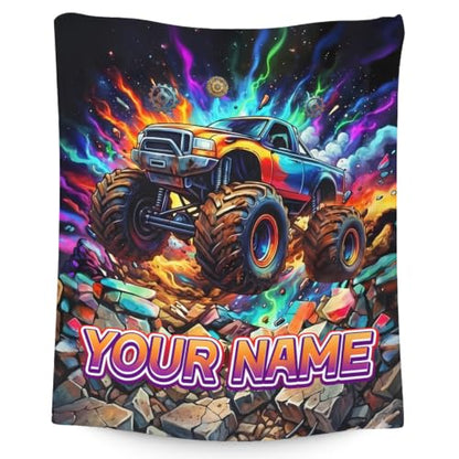 Personalized Kids' Truck Blanket - Orange Flannel Throw for Boys