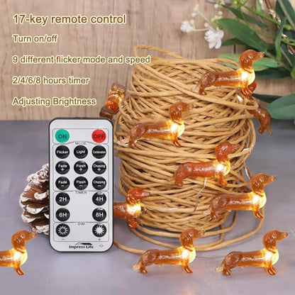 Pet Dachshund Dog Christmas String Lights - 10ft LED Decor, Waterproof
