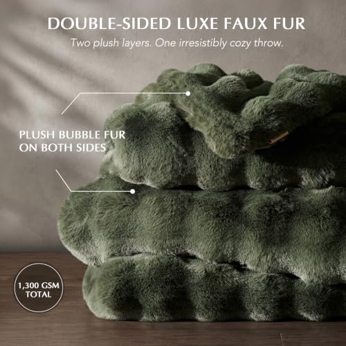 EverGrace Double-Sided Bubble Faux Fur Throw Blanket 60x80 Green