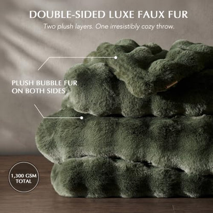 EverGrace Double-Sided Bubble Faux Fur Throw Blanket 60x80 Green