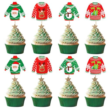 Ugly Sweater Christmas Cupcake Toppers 40 pcs Holiday Cake Decorations - Variation of Christmas-40pcs