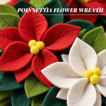 18-Inch Felt Poinsettia Wreath - Red & White Floral Holiday Decoration (Variation: Red / Red White Flower)