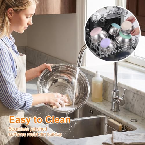 5PCS Stainless Steel Mixing Bowls Set with Colorful Silicone Non-Slip Bases - 1.5 to 5.3 Quarts