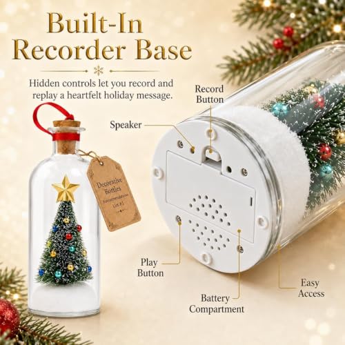 2 Pcs Recordable Christmas Tree in a Bottle Ornament with Snowy Mini Trees - Holiday Keepsake