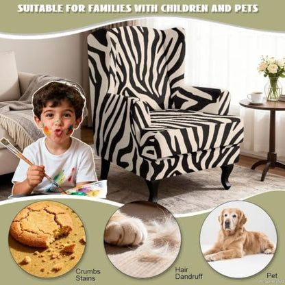 Zebra Stripe Wingback Chair Cover 2 Piece Slipcover - Reversible Fit