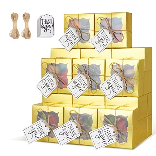 Gold Small Cookie Gift Box with Window - 20 Pack, 4x4x2.5 Inches