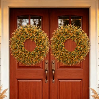 28 Inch Fall Boxwood Wreath for Front Door Decoration - Orange