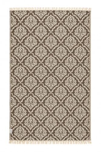 Turkish Beach Towel Oversized 35x69 Inch Quick Dry Sand Resistant Damask Pattern Taupe Brown & Cream