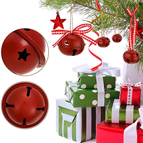 50 Pcs Metal Christmas Bells with Star Cutout Rustic Dark Red Holiday Decor