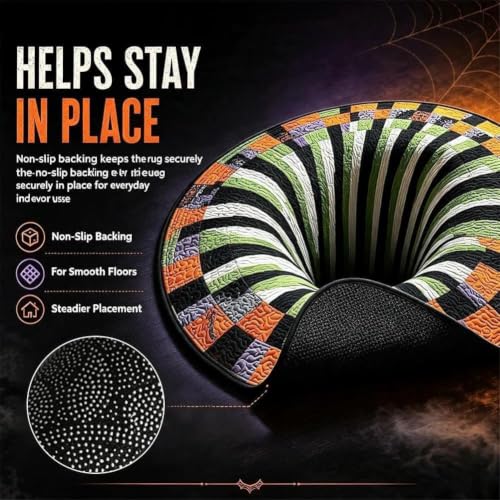 Halloween Optical Illusion Rug 24-79in Skeleton Ghost Pumpkin Pattern Black 80cm