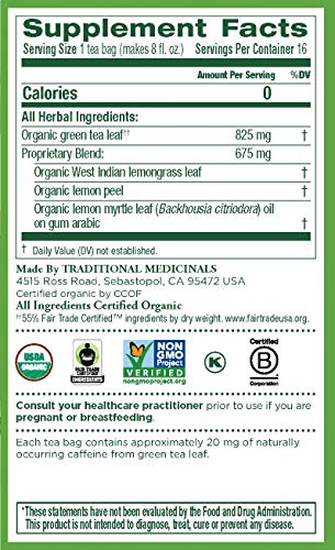 Traditional Medicinals Organic Green Tea Lemongrass Herbal Tea, Health Support, (Pack of 2) - 32 Tea Bags Total