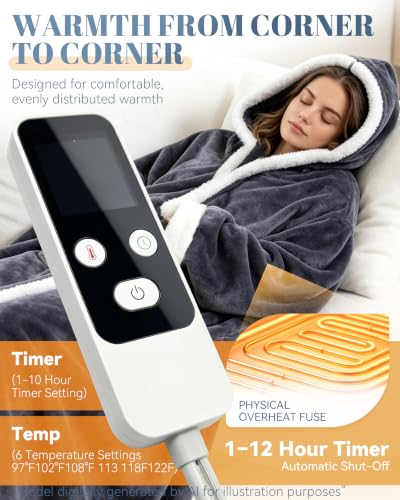 Wearable Heated Blanket with Hood and Foot Pockets - 1pcs