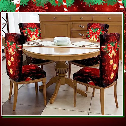 Christmas Chair Covers Set of 6 - Red Holiday Dining Chair Protectors
