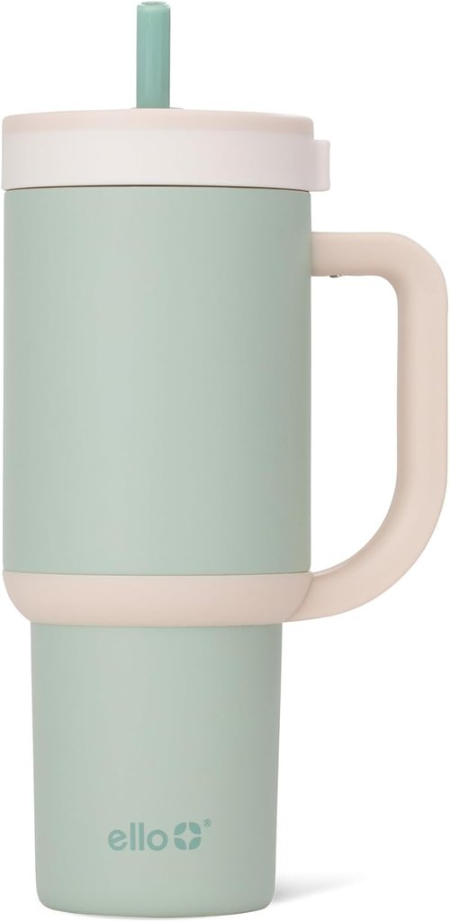 Ello Oasis 24 oz Tumbler - Insulated Stainless Steel Cup with Handle & Straw | 100% Leakproof, Keeps Drinks Cold for 24 Hours, Pistachio