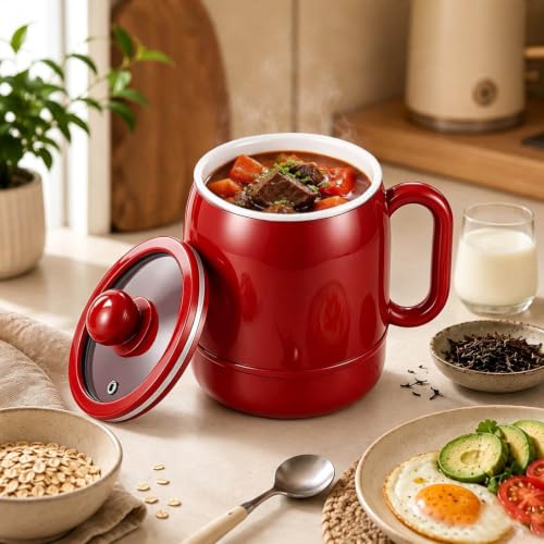 Red 27 Oz Multi-Function Portable Electric Stewing Cup with Timer & Keep Warm