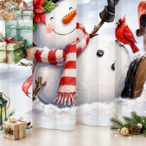 Christmas 01 Snowman Red Truck Holiday Window Curtain Set - 52 x 84 Inches, 2 Panels