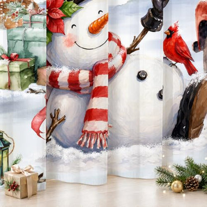 Christmas 01 Snowman Red Truck Holiday Window Curtain Set - 52 x 84 Inches, 2 Panels