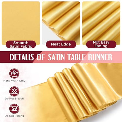 Burgundy and Gold Tablecloths Set with Satin Runners - 8 Pack - Wedding & Party Decor