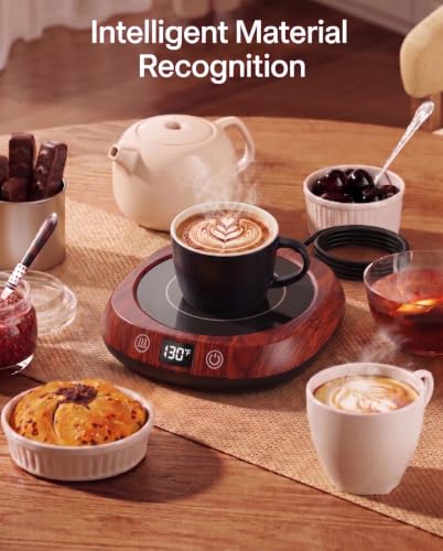 Coffee Mug Warmer Set with Temperature Control and LED Display - Walnut 15oz Ceramic Mug Gift