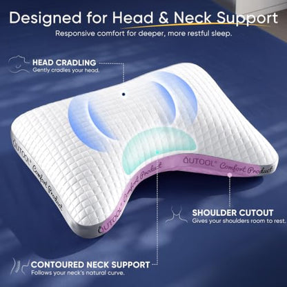 QUTOOL Cooling Crescent Side Sleeper Pillow - White, Standard Size, Adjustable Loft