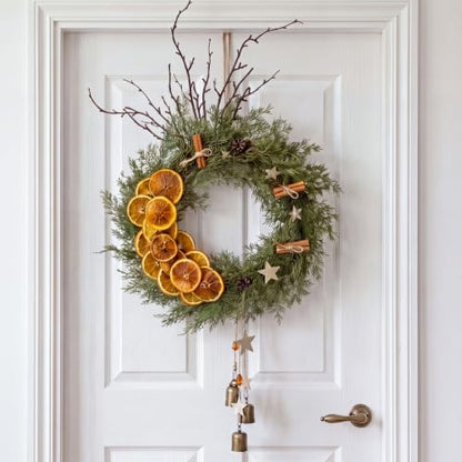 Rustic Christmas Wreath with Dried Orange Slices and Cedar - 13 Inch