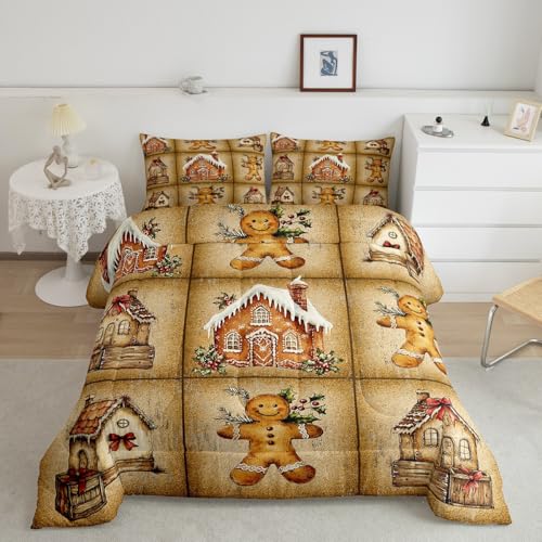 King Size Christmas Bedding Set with Reversible Comforter & Pillowcases - Gingerbread Design