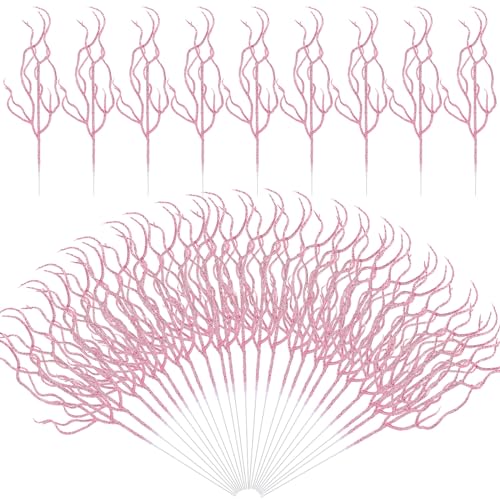 Pink Glitter Christmas Tree Picks Set - 30 Pieces, 13.7 x 2.7 Inches
