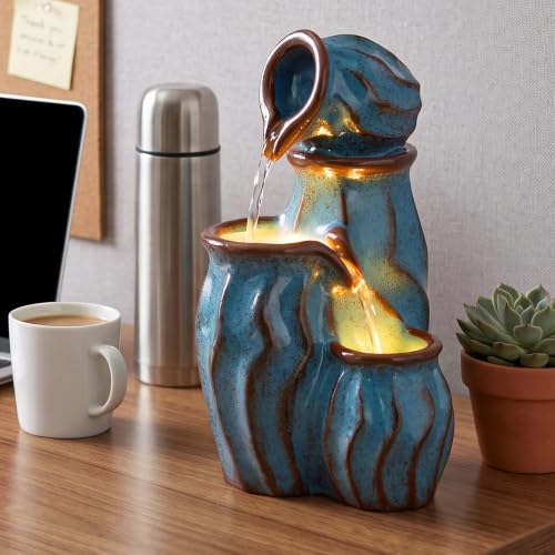 Indoor 3-Tier Water Fountain with LED Light - Zen Waterfall for Home Office Decor