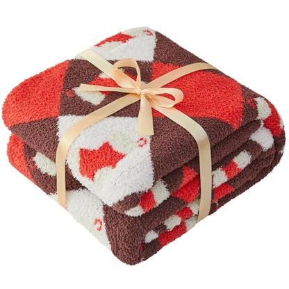 Christmas Knitted Throw Blanket - Ultra-Soft 60x80 with Stocking Pattern, Cozy Holiday Decor