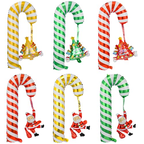 Christmas Candy Cane Balloons Set for Holiday Decorations - 6 Pieces