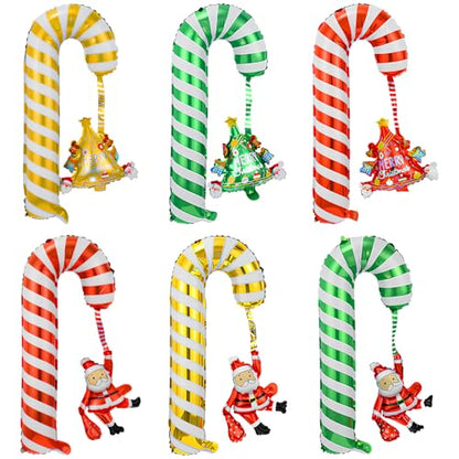 Christmas Candy Cane Balloons Set for Holiday Decorations - 6 Pieces