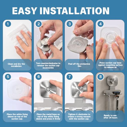 Heavy Duty Suction Cup Razor Holder for Shower - Brushed Silver, 7KG Support