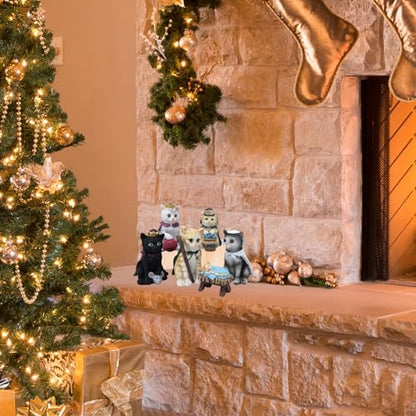 Cat Nativity Set - Festive Kitten Figurines for Christmas Centerpiece, 6 Pieces Up to 3.75 Inches
