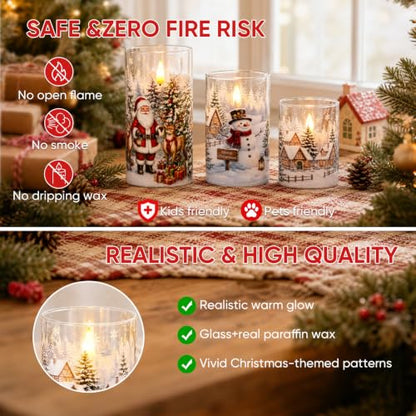Christmas Flameless Battery-Operated LED Candles Set of 3 with Santa & Snowman Variation