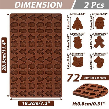 Webake Christmas Silicone Molds - 72 Cavities Holiday Shaped Candy & Fondant, 2 Pcs - Variation of THIS listing
