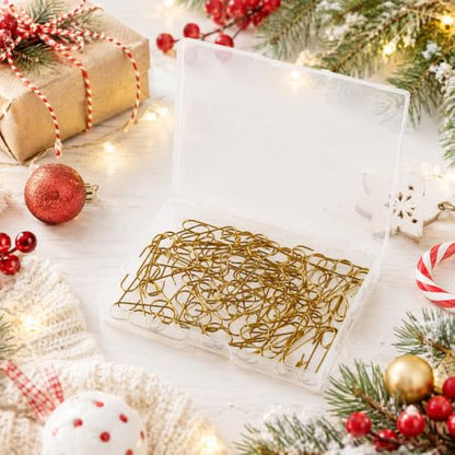Gold Ornament Hooks 100 Pcs with Storage Box for Christmas Tree Decorations