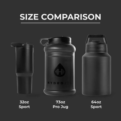 HydroJug Half Gallon Water Bottle - Refillable 73oz Jug With Carry Handle - Leakproof, BPA Free, Black