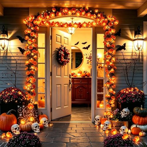 4-Pack Outdoor Artificial Marigold String Lights with 10 LEDs, for Diwali, Weddings, Halloween