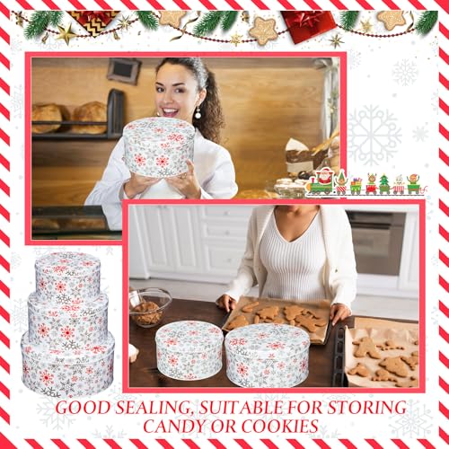 3 Pcs Christmas Cookie Tins in White & Red - Lively Style (Variation of THIS listing: 3 / White and Red / Lively Style)