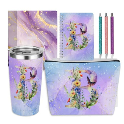 Personalized Monogram Gift Set with 20 oz Tumbler Makeup Bag and Pens for Women