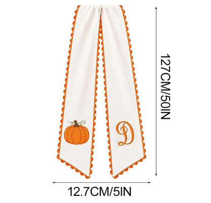 Fall Wreath Sash for Front Door with Embroidered Pumpkin Ribbon - H Variation