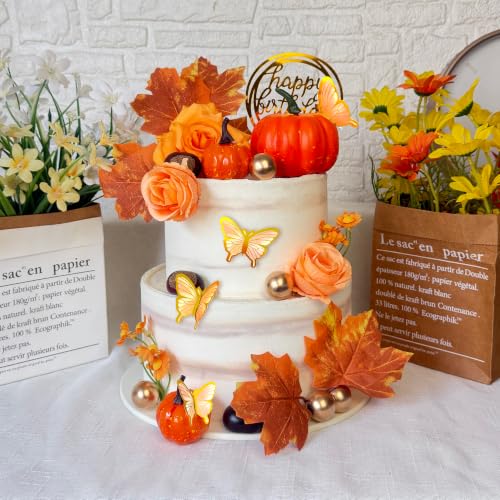 Fall Cake Topper Set with Autumn Flowers, Pumpkins & Maple Leaves for Thanksgiving