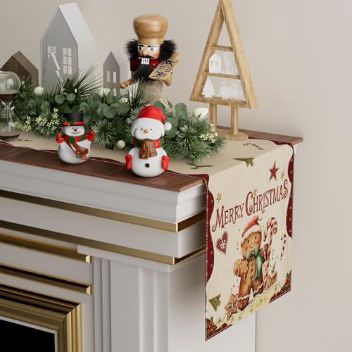 Christmas Table Runner 13x72 Inch Gingerbread Man Holiday Decor for Home & Kitchen
