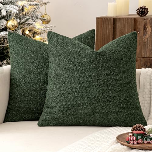 20x20 Dark Green Boucle Throw Pillow Cover Set - Pack of 2