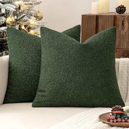 20x20 Dark Green Boucle Throw Pillow Cover Set - Pack of 2