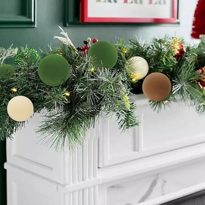 Velvet Christmas Ornaments Set - 45 Mixed Sizes in Brown Green and Off-White